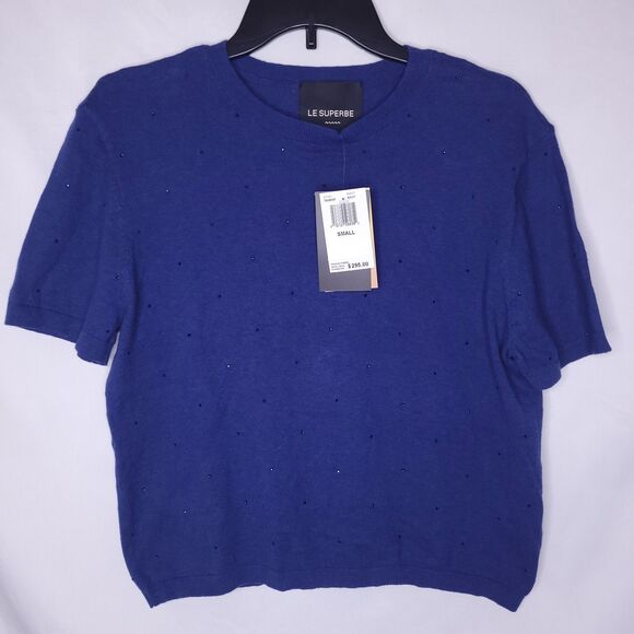 Le Superbe Sweater Womens Small Navy Cotton Cashmere Blend NWT - Picture 1 of 14